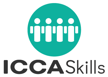 Logo for ICCA Skills featuring four stylized human figures in black on a teal circular background above the text "ICCA Skills.